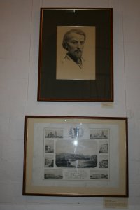 Сверху: портрет Белинского работы Н. Аввакумова. 1941. Снизу: виды Пензы